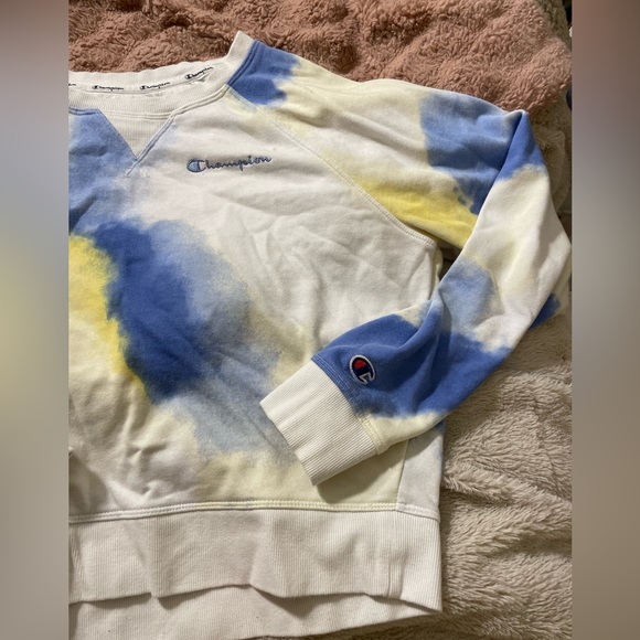 EUC Champion Blue and Yellow Tie Dye Crew Neck Sweatshirt - Picture 3 of 4